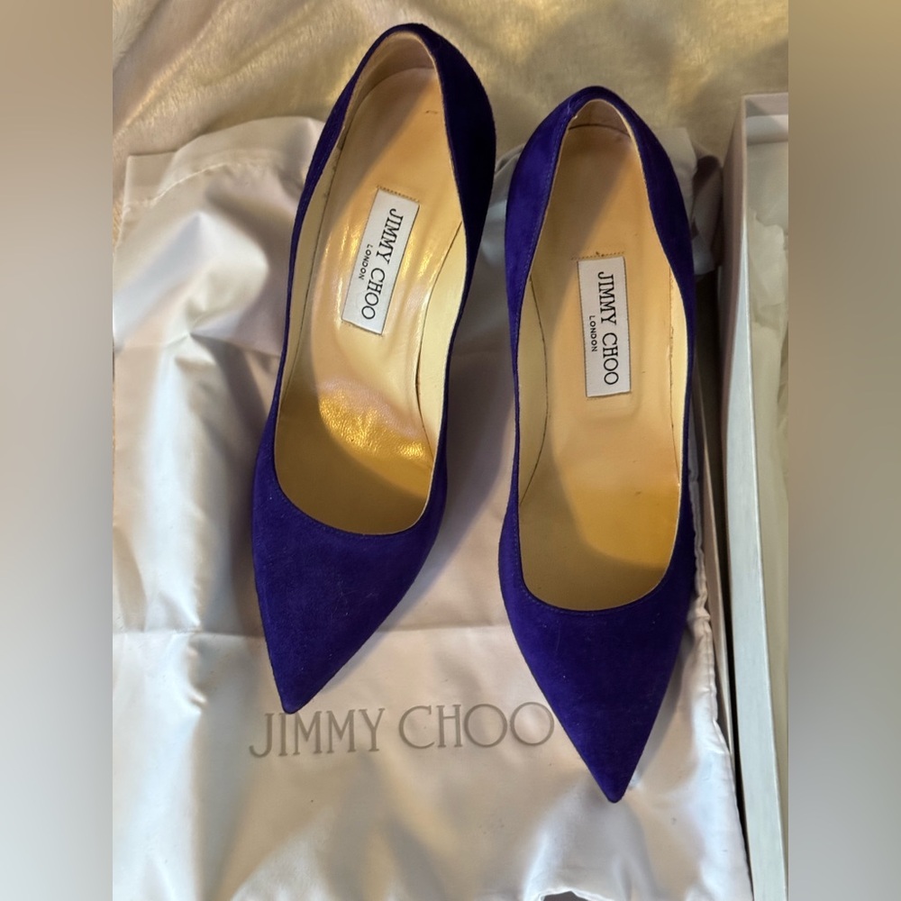Jimmy Choo Tish Violet Suede Heels - Size 38.5